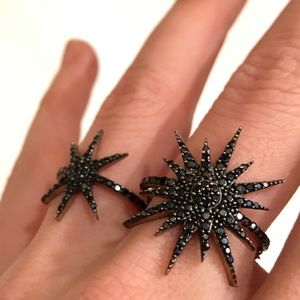 925 Sterling Silver with black crystals EUC